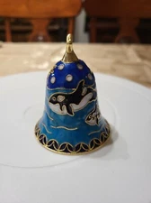 Enamel Cloisonné Bell Christmas Ornament Fish / Dolphin w/ Starburst Design