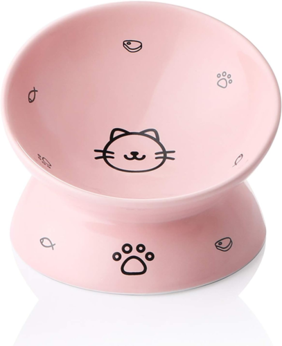 Ceramic Raised Cat Bowls, Slanted Cat Dish Food or Water Bowls, Elevated Porcela