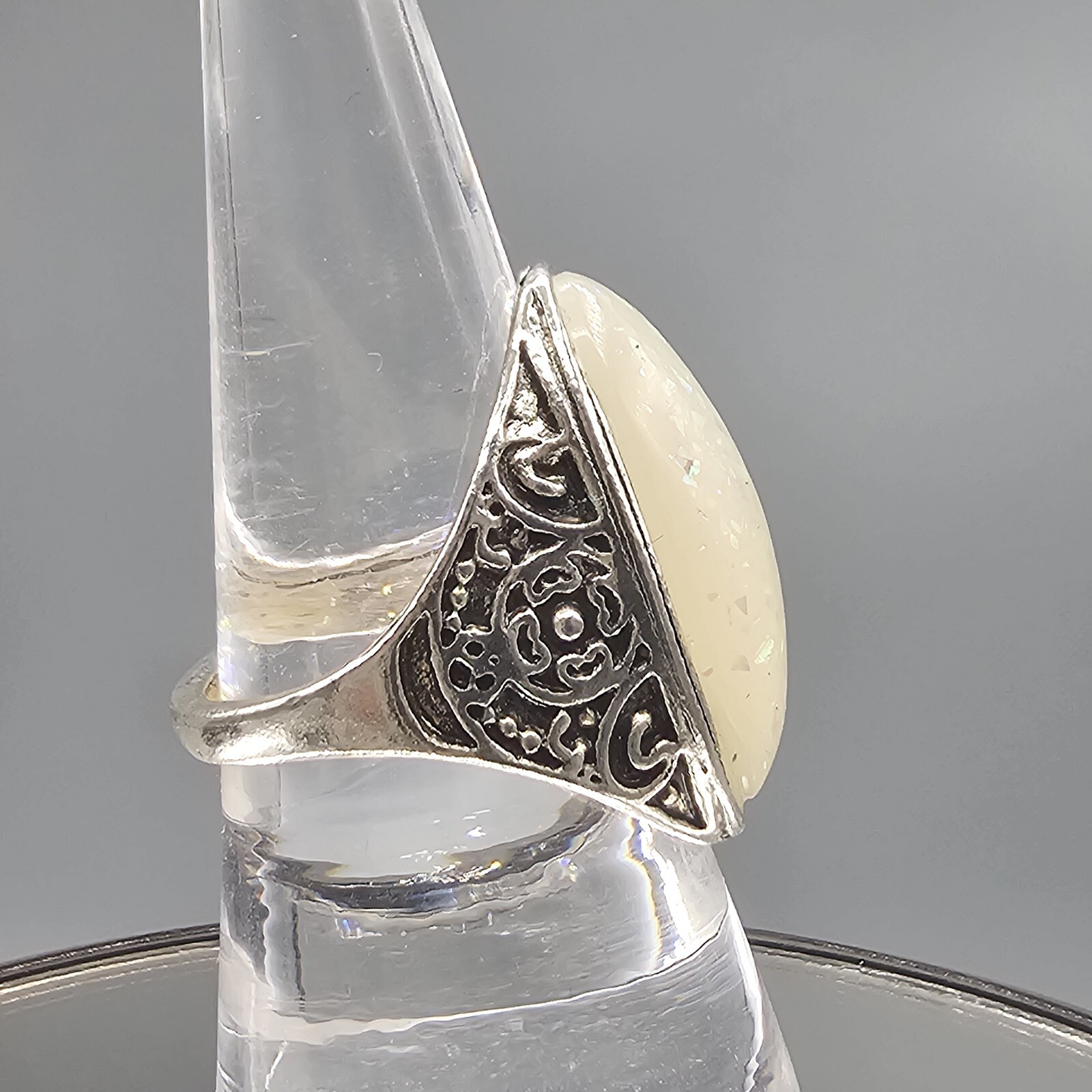 Confetti Cabochon Ring Large Oval Statement Silve… - image 3