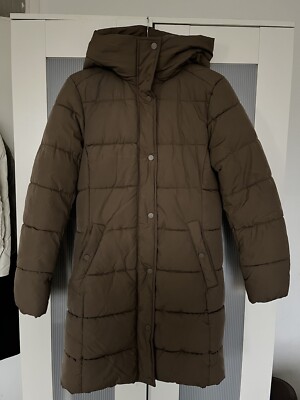 H&M Women’s Long Puffer Jacket Coat Size XS Brown UK