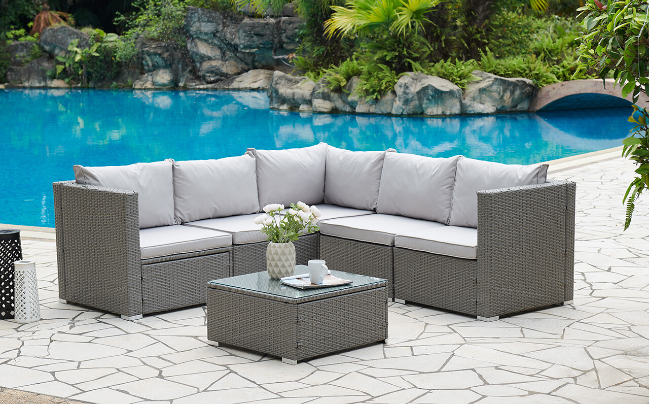 Corner Rattan Sofa Set Outdoor Garden Furniture Black Brown Grey With