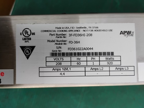 APW Wyott 3F-FD36HI-208 FD-36H 208V 920W 36" Strip Type Heat Lamp Warmer - Picture 5 of 5