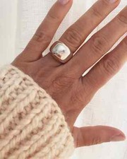 Dome Ring 925 Sterling Silver Ring Plain Wide Band Women Statement Wide Ring All