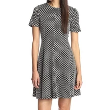 Anthropologie x Hutch Fit And Flare Short Sleeve Black/White Knit Dress Size S