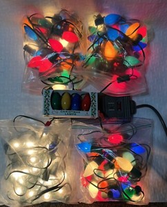 4 Strands Multi-Color &Clear C-9 Christmas Lights-each 24 bulbs each (24ft long)