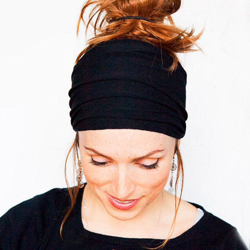 Womens Yoga Wide Headband Ladies Elastic Turban Fold Hair Band Sports