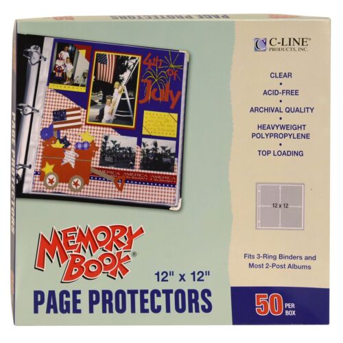Memory Book 12 x 12 Inch Scrapbook Page Protectors Clear Poly Top Load 50 - Zdjęcie 1 z 5