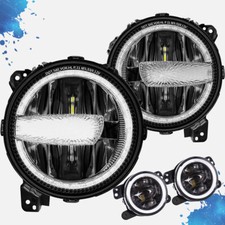 For 2018-2024 Jeep Wrangler Jl Jt Integrated Led Headlights Halo Drl Fog Lights For 2018-2024 Jeep Wrangler Jl Jt Integrated Led Headlights Halo Drl Fog Lights