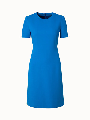 AKRIS MSRP $2490 RoundNeck Wool Double-Face Sheath Dress in Enzian Blue SZ 6 NWT