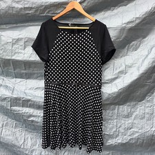 South Black White Polka Dot Fit & Flare Dress UK 16 Belted Short Sleeve BNWT