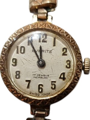 9ct Gold Watch Everite 17 Jewels Incabloc Ladies Watch VINTAGE