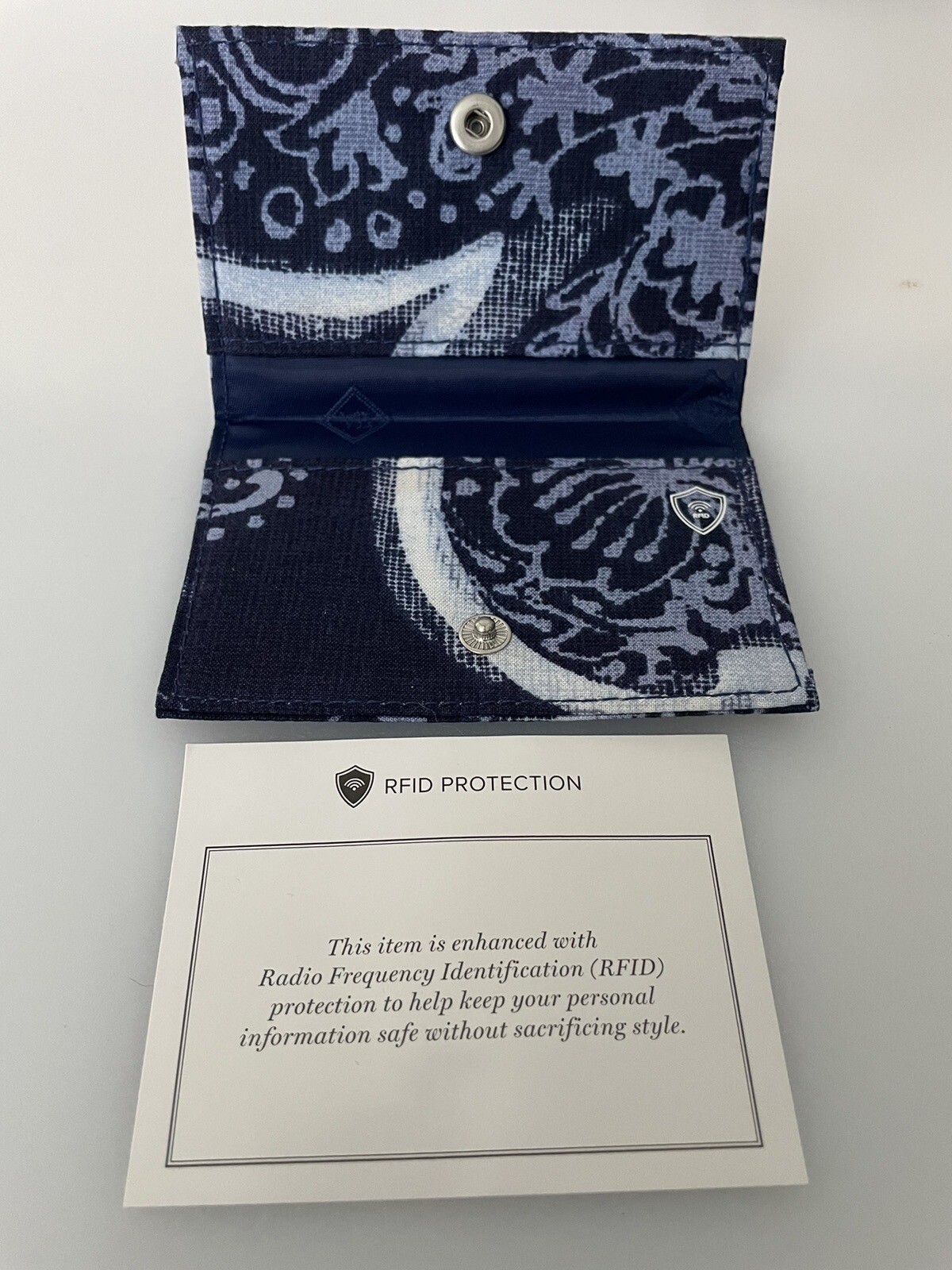 NWT Vera Bradley Indio Navy Blue RFID Business & Credit Card Snap Case