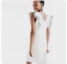 J Crew Collection Linen Blend Dress Ruffle Shoulder Eyelet Shift size 2