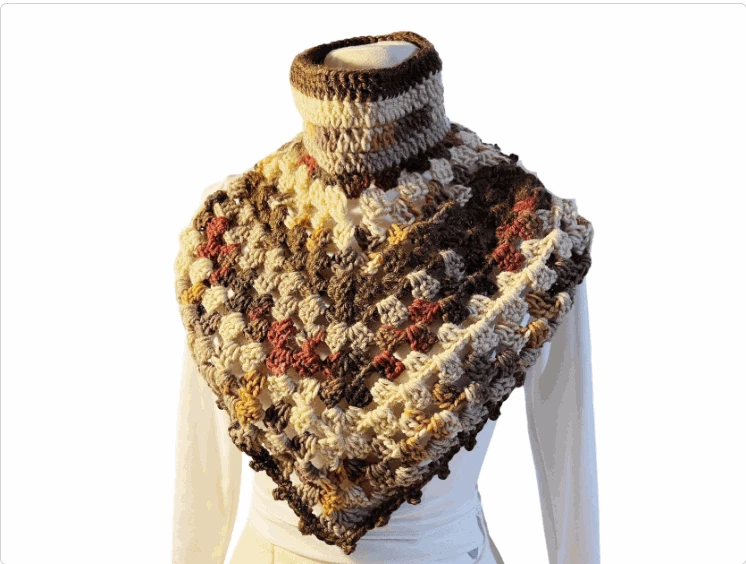 Crocheted Bib Collar Scarf Dickye Neck Warmer Hand Crocheted Granny Stitch