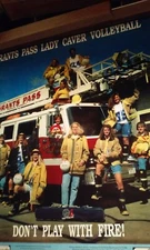 Grants Pass Lady Caver Vintage 1992 VOLLEYBALL Sports Poster & Fire Engine Dept