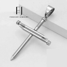 Men's Silver Stainless-Steel,CROSS Charm CZ Nail Pendant Unisex  Box