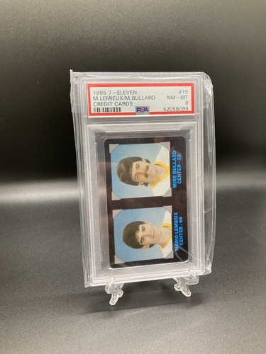 1985 7-Eleven Credit Cards Hockey #15 RC Mario Lemieux / Mike Bullard PSA 8 - Picture 3 of 12