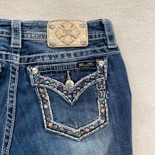 Miss Me Cuffed Capri Jeans Women's 28 Blue Stretch Denim Embroidered Studded