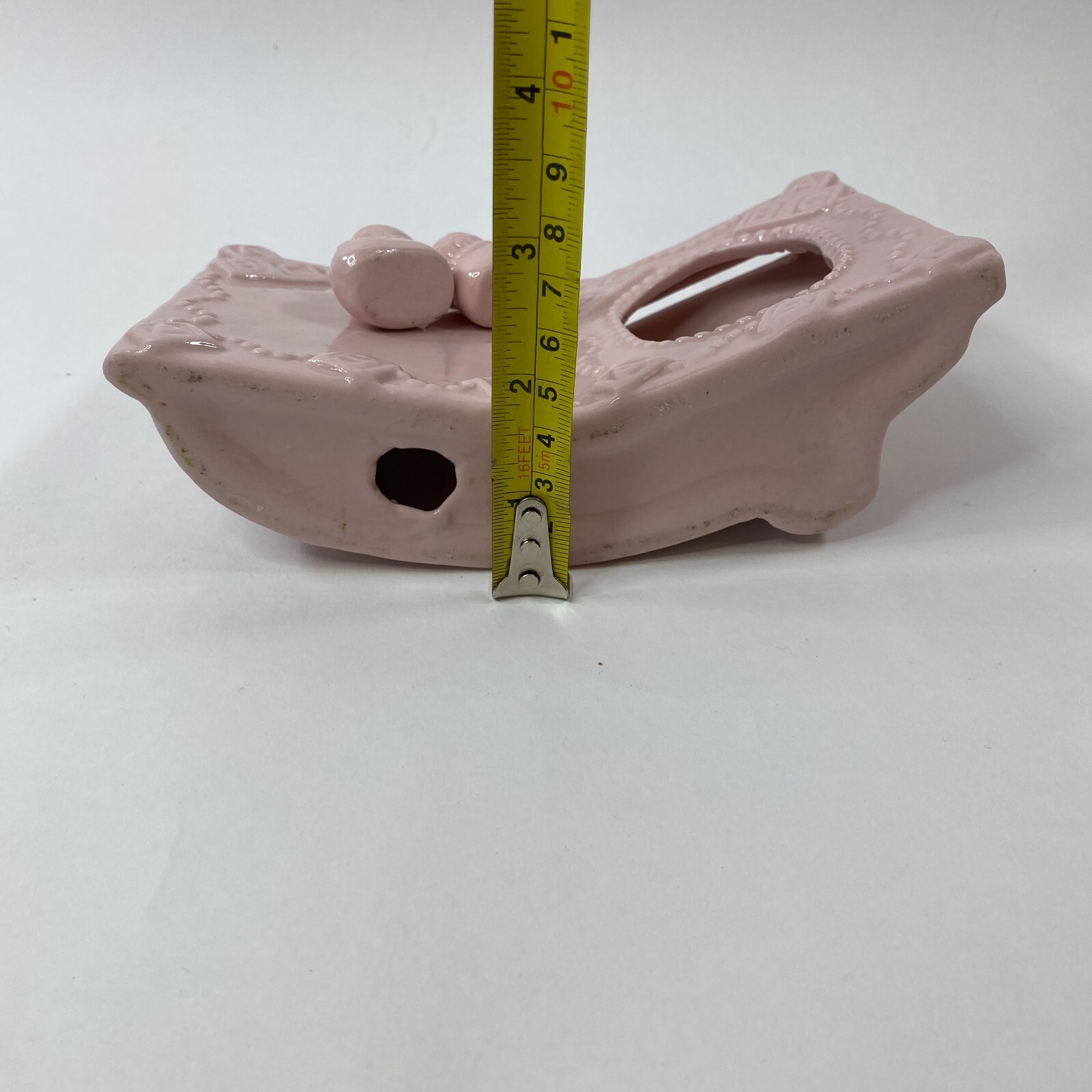 Baby Picture Frame ABC Vintage Ceramic Baby Booties Boots Nursery Pink Girl 4"