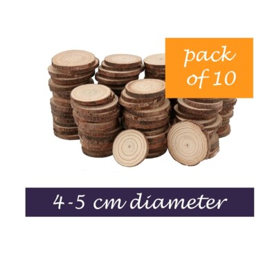 Holzscheibe mit Rinde unbehandeltes Hartholz rund, Bastelstamm 4 cm bis 5,5 cm Packung 10x