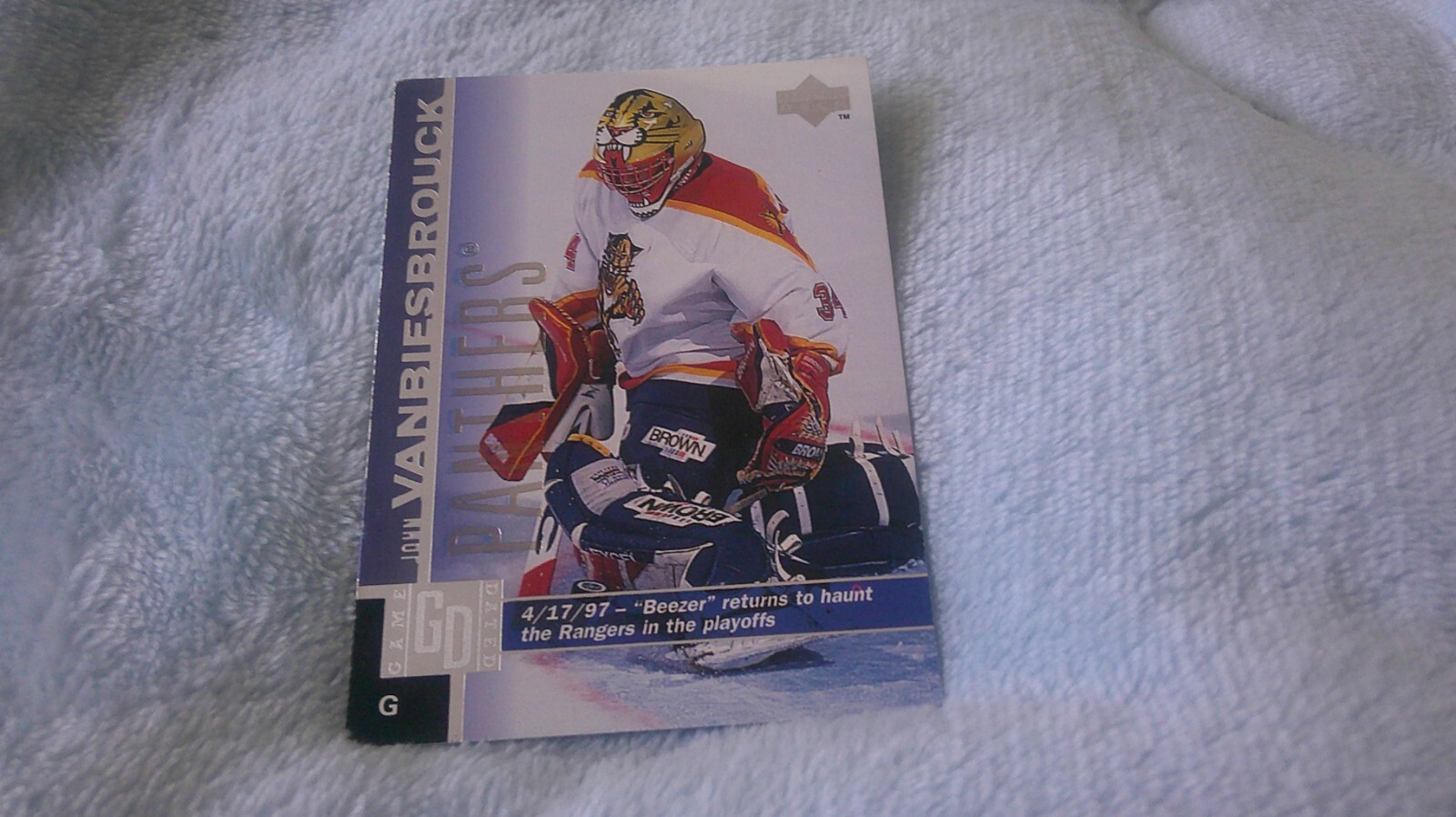 John Vanbiesbrouck, 1997-98 Upper Deck, Panthers, Hockey Card #72, Game Dated