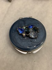 Spring Street Blue Enamel Crystals Pill/Vitamin Compact