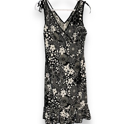 City Triangles Sheath Knee Length Dress Women's Medium Black White Floral VTG