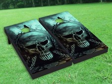 Skeleton skull Hell Cornhole Board Wrap LAMINATED Wraps Decals Vinyl skin 21-4