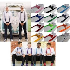 Mens 2 Piece Combo: Adjustable Mens Ladies Suspenders Braces Pre-Tied Bow Tie