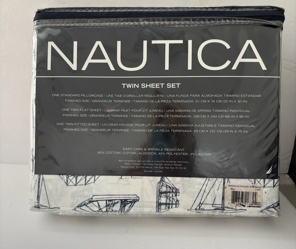 Juego de sábanas de doble cama Nautica Whitewood veleros nuevos azul marino y blanco Foto 2 de 3