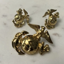 Lot Of 3 U.S. Marine Corps Emblem USMC Gold Tone Pin Eagle Globe Anchor Hat