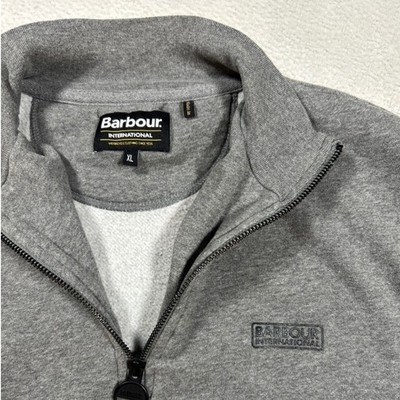Barbour International Quarter Zip Sweatshirt Women XL Grey Logo Pullover MQL0255