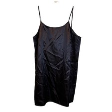 Vintage Black Satin Slip Dress Spaghetti Strap 100% Acetate Made in USA Size 9