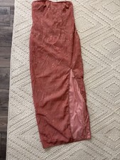 PrettyLittleThing Rose Floral Jacquard Strapless Lace-Up Slit Maxi Dress US 8
