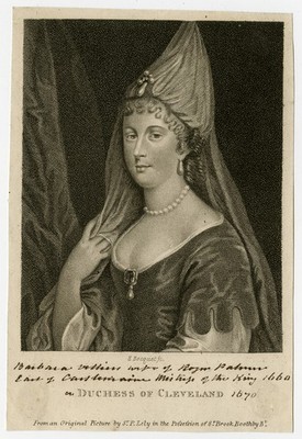 Antiker Druck-PORTRAIT-BARBARA VILLIERS-HERZOGIN VON CLEVELAND-Lely-Bocquet-um 1805