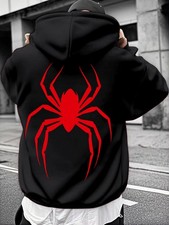 Stylish Red Polyester Hoodie - Men's Winter Pullover with Drawstring, Long Sleev