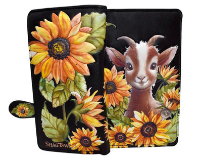 Shag Wear Goat with Sunflowers Large Wallet Vegan Faux Leather Farm Black 7''