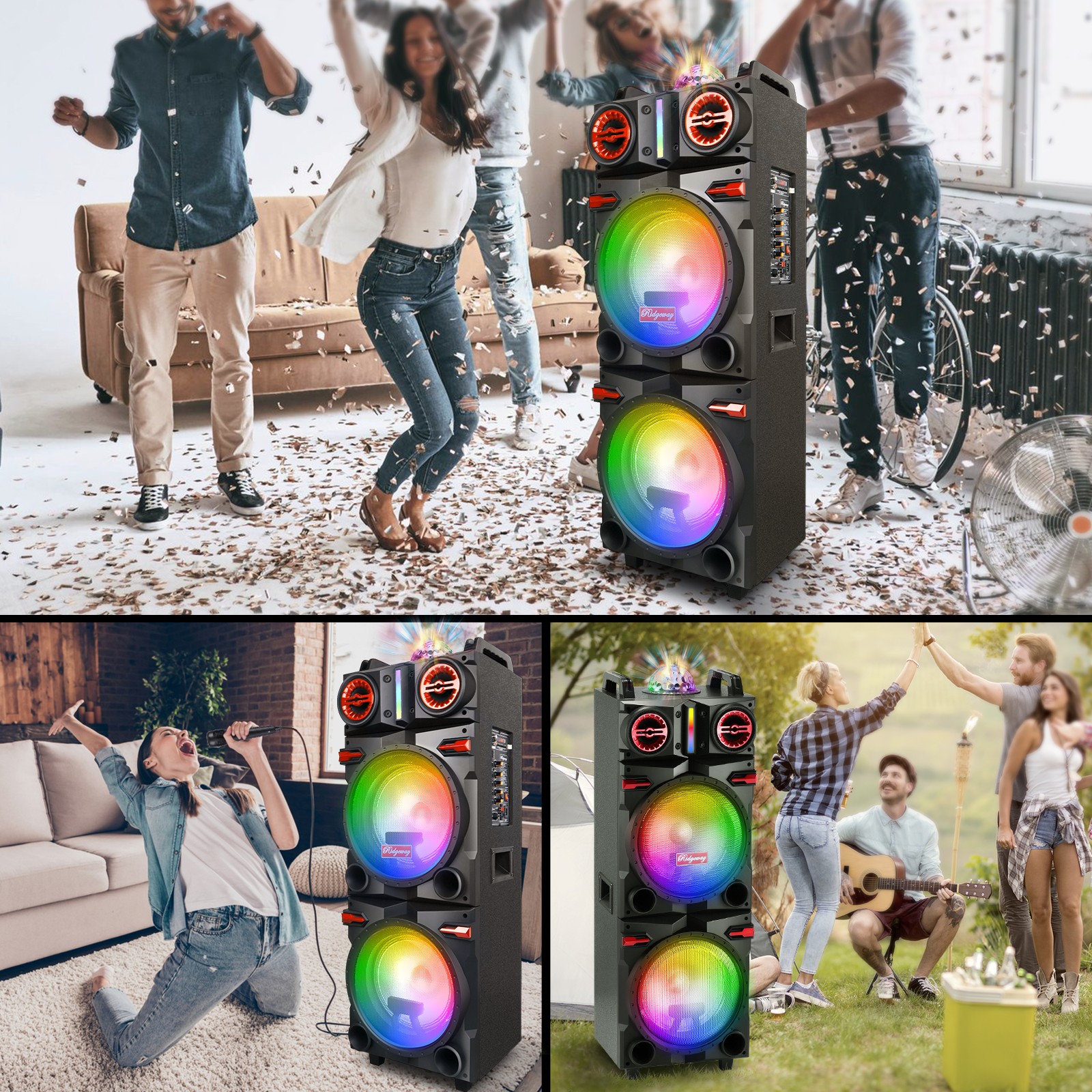 9000W Dual 10'' Bluetooth Speaker Subwoofer Heavy Bass Sound System Party w/ Mic