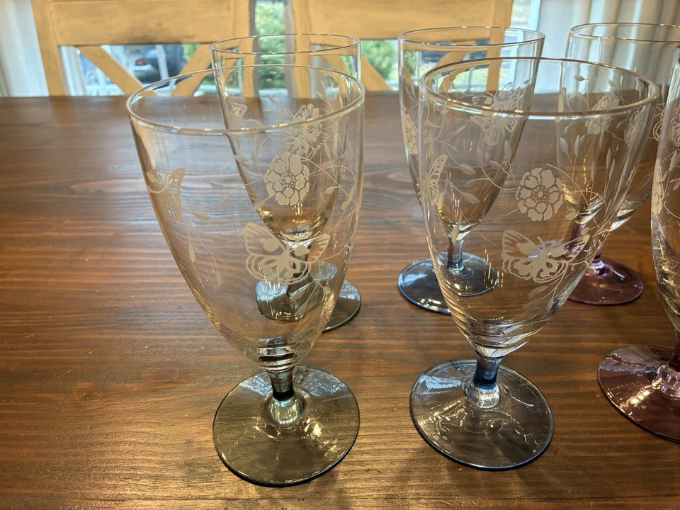 Set of 8 Lenox ? Butterfly Meadow Iced Tea  Water All Purpose Etched Crystal - Image 3 of 4