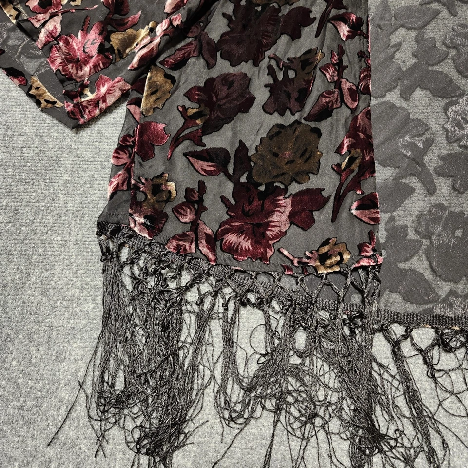 Cárdigan Guess M/L Negro Floral Terciopelo Burnout Flecos Transparentes Boho Caprichoso Gótico Foto 3 de 4