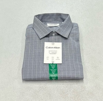 Calvin Klein Mens Tech Active Stretch Dress Shirt, Blue  Plaid,XL(17-17.5-32/33) | eBay