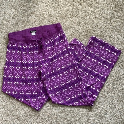 Joe Boxer Pajama Sleep Pants Women's Medium Purple Hearts Lightweight Cotton