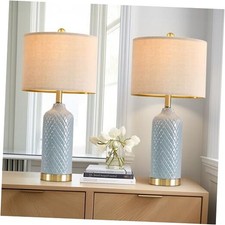 24.25" Modern Ceramic Table Lamps Set of 2 for Living Room Bedroom Bedside Blue