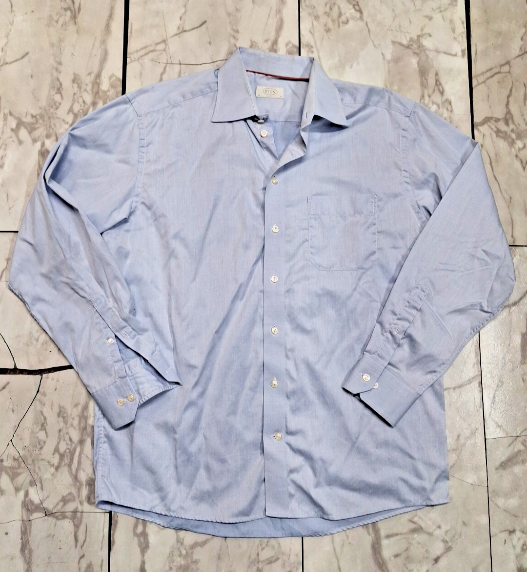 Eton Classic Fit Dress Shirt 41 16 Blue Windowpane Quiet Luxury Flannel Shirt
