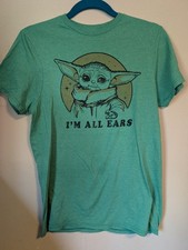 Star Wars The Mandalorian Grogu Baby Yoda I'm All Ears Adult Green T-Shirt SMALL