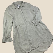 H by Halston Tunic Dress Womens M Sage Green 100% Linen Button Front Long Sleeve