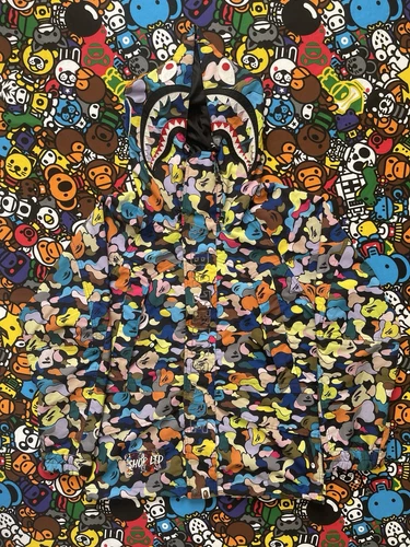 A BATHING APE (BAPE) Giacca squalo snowboard multi mimetica nera A Bathing Ape