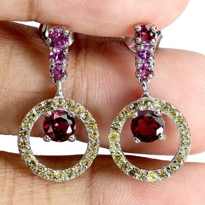 925 Sterlingsilber Ohrringe Rund Rhodolit Granat 5mm Natürlich Edelstein Jewelry