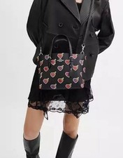 Coach Mollie 25 Heart Tote Bag Crossbody Bolt Print Leather Black Multi New