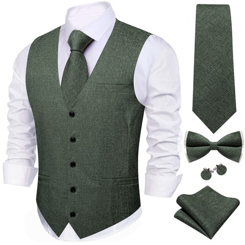 Men's Tuxedo Vest & Bowtie/Necktie Set, Classic Formal Waistcoat Paisley Floral - Picture 23 of 224